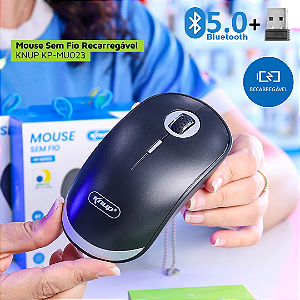 Mouse Sem Fio Recarregável Dual Mode (Bluetooth + USB), 2400 DPI, Silencioso, Preto - Knup KP-MU023