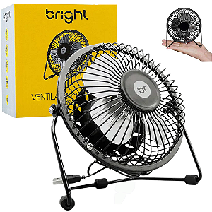 Mini Ventilador de Mesa Conexão USB, Silencioso e Articulável, Preto - Bright 0336