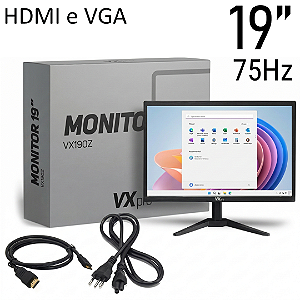 Monitor LED 19 Polegadas, FLT, HD, 75Hz, 14ms, HDMI e VGA, Base Inclinável - VXpro VX190Z
