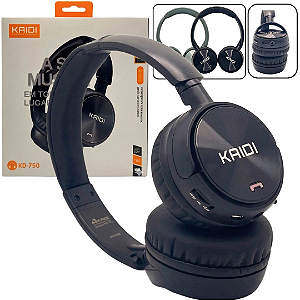 Fone de Ouvido Bluetooth com Rádio FM, Micro SD e Auxiliar, Preto - Kaidi KD-750