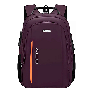 Mochila Para Notebook até 17" Anti-Furto com Cadeado e Semi Impermeável e 3 Compartimentos, Vinho - Aco 2101