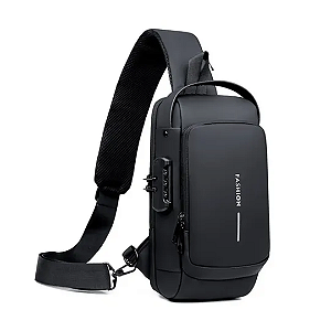 Mini Bolsa Mochila Tiracolo Transversal Anti Furto e Porta USB, Preto - Fashion