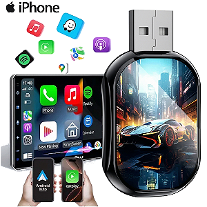 CarPlay e Espelhamento Sem Fio 3 em 1 para iPhone AirPlay e MirrorLink