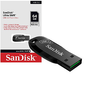 Pen Drive 64GB SanDisk Ultra Shift USB 3.0 - Alta Velocidade até 100MB/s