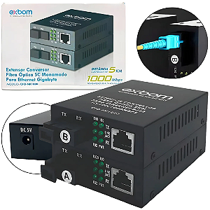 Par Conversor Mídia Fibra Óptica A+b Gigabit 1000 Mbps Rj45 - Exbom CFO-NK1000