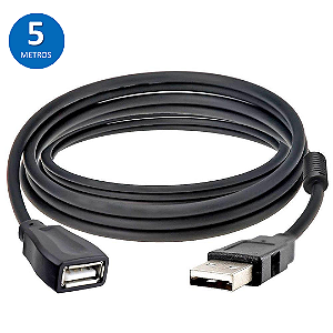 Cabo Extensor USB 5 Metros com Filtro Anti-Interferência Macho x Fêmea