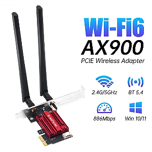 Placa de Rede Wi-Fi 6 AX900 Bluetooth 5.4 PCI-E Fenvi Dual Band 2.4G/5G