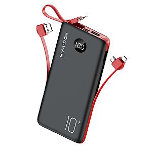 Carregador Portátil Power Bank 10.000mAh com Cabos Embutidos iPhone e Tipo C - H'maston YD-20