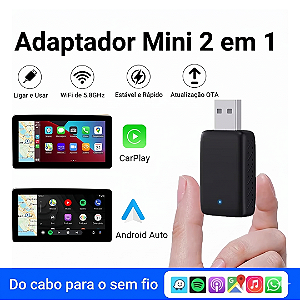 CarPlay e Android Auto Sem Fio Adaptador 2 em 1 Mini para Android e iPhone