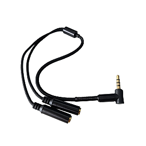Cabo Adaptador Divisor Y P3 para 2 Fones de Ouvido P2 com Plug Curvo em L