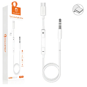 Cabo Auxiliar Tipo C para Áudio P2 3,5mm com Controle de Volume - H'maston ZHQ-14
