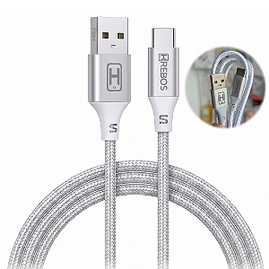 Cabo de Carregamento Tipo C 30W com 1 Metro, Tecido Trançado - Hrebos CB-219C