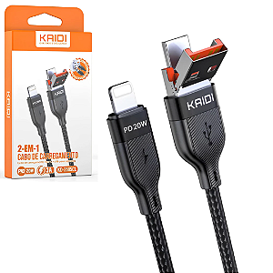 Cabo para iPhone 20W Turbo 2 em 1 USB e Tipo-C 1 Metro Trama de Tecido - Kaidi KD-2505CL