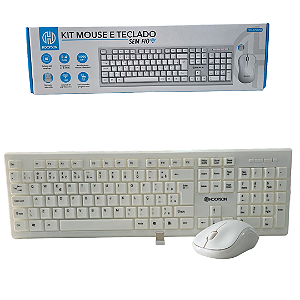 Kit Teclado e Mouse Sem Fio Slim Branco - Hoopson TPC-077KSB