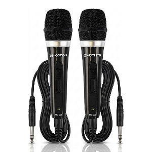 Kit com 2 Microfones Dinâmicos com Fio Plugue P10 - Hoopson MIC-003