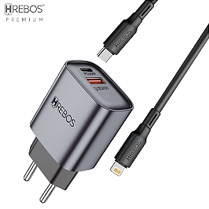 Kit Carregador Turbo 20W com 2 Portas (USB + Tipo C) e Cabo Tipo-C para iPhone Neo Charge - Hrebos CRG-232i