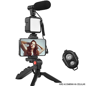 Tripé Celular Estabilizador Com Luz de Led e Microfone Preto - Hoopson TP-002-H