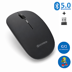 Mouse Sem Fio Recarregavel 2 em 1 Bluetooth e USB para PC Notebook e Tablet - Hoopson MS-41WBH