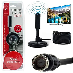 Antena Digital HDTV Interna e Externa 3.5 dBi Cabo 5 Metros - NY-91