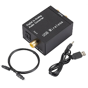 Conversor de Áudio Óptico Digital para Analógico RCA e P2 com Cabo Óptico Incluso