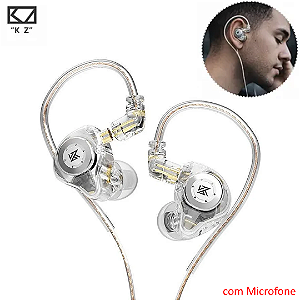 Fone de Ouvido de Retorno de Palco KZ EDX Pro In-Ear (Com Microfone e Cabo Removível), Transparente