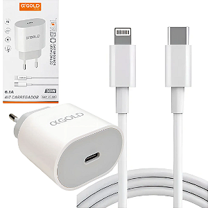 Kit Carregador Turbo 30W com Porta Tipo-C e Cabo para iPhone, Branco - Alfa Gold CA31-2/C-ios