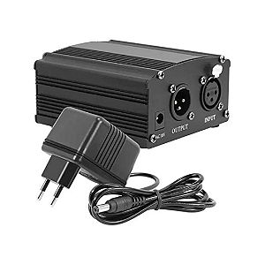 Fonte Phantom Power 48V Woopker com Cabo XLR para Microfone Condensador - Entrada AC18V