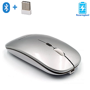 Mouse Sem Fio Recarregável 2 em 1 Bluetooth e USB Dual Mode, Prata - Hoopson MS-42WB