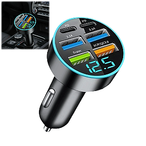 Carregador Veicular Fast Charge com Display Digital e 6 Portas - Cel-08-carh