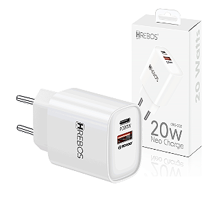 Carregador Turbo 20W Dual Port USB + Type-C - Hrebos CRG-232
