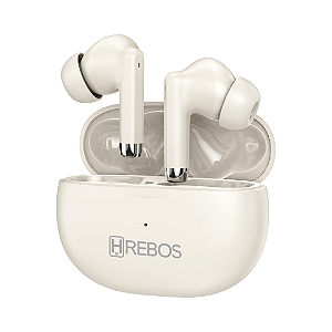 Fone de Ouvido Sem Fio TWS EarBuds Bluetooth, Bege / Off-White - Hrebos X1