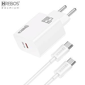Carregador Turbo 45W USB-C com Cabo Tipo C para Tipo C, Branco - Hrebos CRG-226C