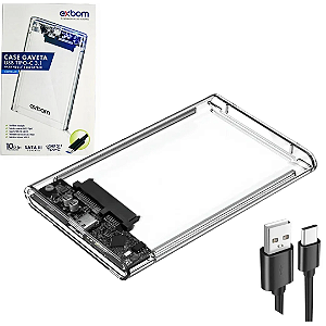 Case Gaveta para HD e SSD 2.5" SATA III USB-C 3.1 Ultra Rápido Transparente - Exbom CGHD-40