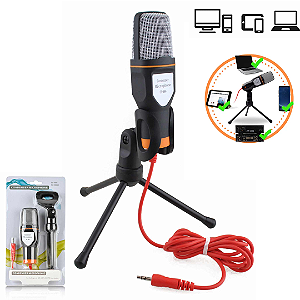 Microfone Condensador de Mesa P2 3.5mm com Tripé para PC e Notebook - SF-666