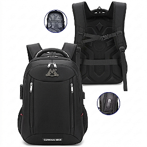 Mochila Multiuso Reforçada Anti-Furto com Cadeado para Notebook até 17" Semi-Impermeável - Curious Man 2702
