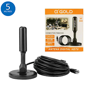 Antena Digital Interna para TV HDTV 4K Cabo de 5m com Base Magnética - A'Gold CB21
