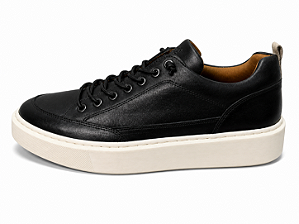 Tênis Couro Preto/Off White Lustro Perlatto