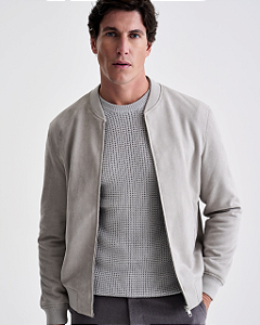 Jaqueta Bomber Suede Cinza Claro Ankor