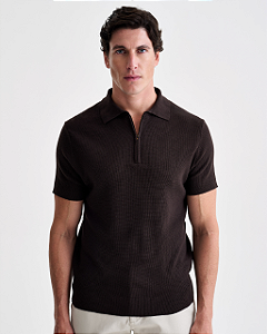 Polo Tricot Ziper Marrom Ankor