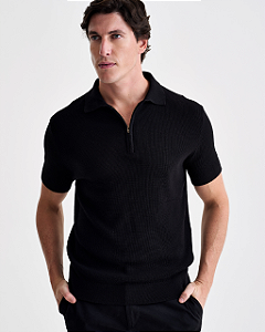 Polo Tricot Ziper Preta Ankor