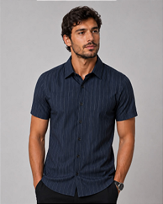 Camisa MC Slim Fit Azul Marinho Hangar 33