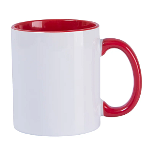 Caneca Lisa Interna e Alça Vermelha para Sublimação