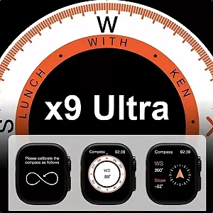 Smartwatch X9 Ultra Série 9 com GPS, Bluetooth, NFC e 2 Pulseiras - Caixa Preta