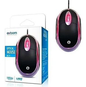 Mouse Óptico com Fio LED USB 1000dpi MS-9 Exbom - Preto