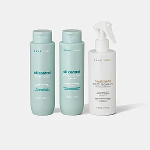 KIT CONTROLE DE OLEOSIDADE BRAÉ STAGES SHAMPOO + CONDICIONADOR + LEAVE-IN SPRAY