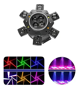 Moving Head RGB 150W Profissional 10 LEDs 6 Braços – Efeito 360° DMX para Festas e Shows