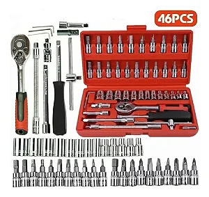 Caixa Ferramentas 46 peças Kit Mecânico Jogo Profissional Mala Universal