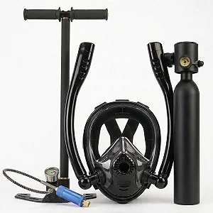 Kit Mascara De Mergulho Profissional Snorkel C/ Cilindro O2 0,5l + Bomba