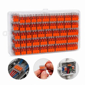 Kit 90 Peças Conector Elétrico Emenda Rápida Para Fios Cabos 2 3 5 Vias Alavanca Maleta Organizadora