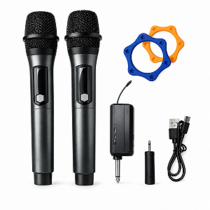 Kit 2 Microfones Sem Fio Profissional Recarregável Karaokê Apresentação Igreja Evento Festa